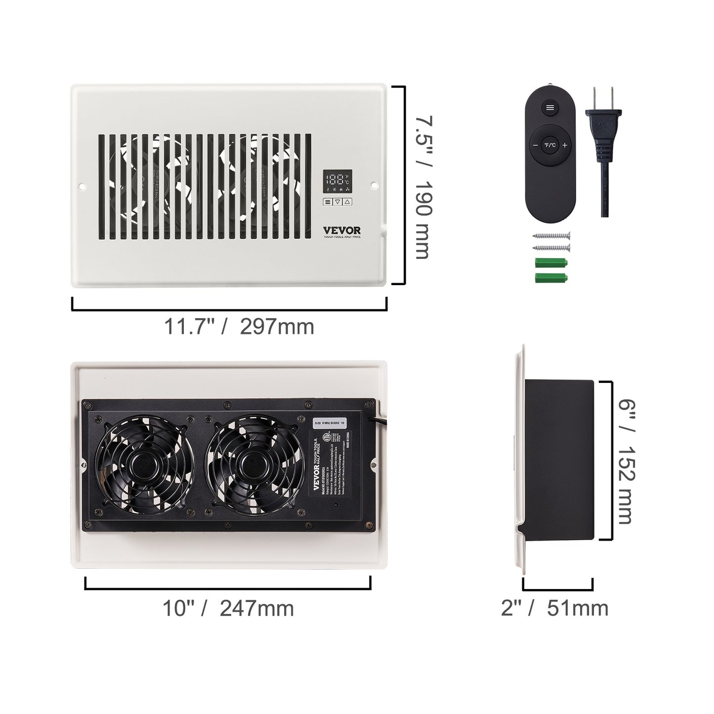 SucceBuy Booster Fan 4x12in Duct Fan 100CFM 10 Adjustable Speeds with LCD Smart Controller for Wall and Floor