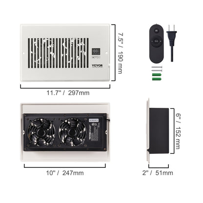 SucceBuy Booster Fan 4x12in Duct Fan 100CFM 10 Adjustable Speeds with LCD Smart Controller for Wall and Floor
