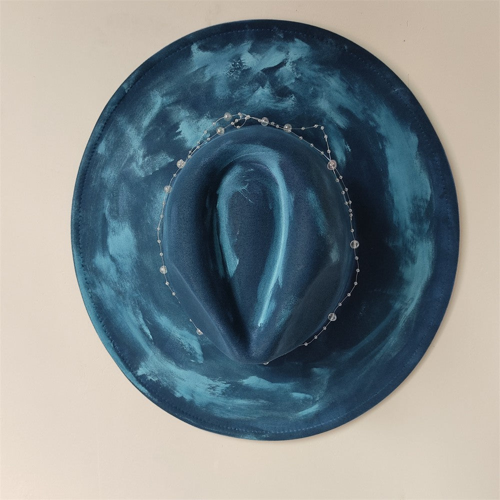 Chapéu Fedora Pintado à Mão Masculino e Feminino Chapéu Panamá Moda Primavera Outono com Pena Envolta Chapéu Fedora de Lã com Aba Grande
