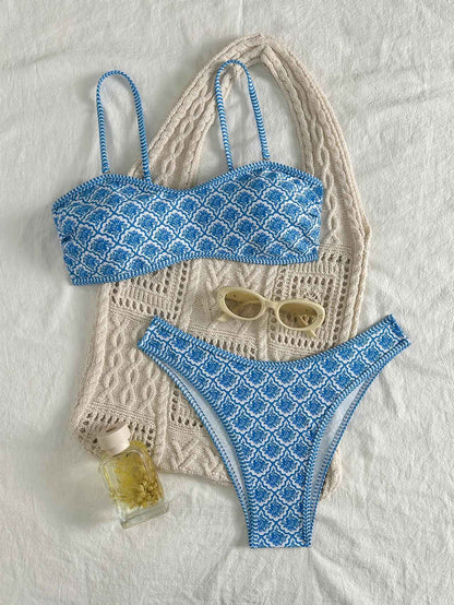 Sexy Bandeau Bikini 2025 Women Green Floral Pleate Push Up Padded Thong Swimsuit Summer Bathing Suit Two Piece Swimwear Biquini