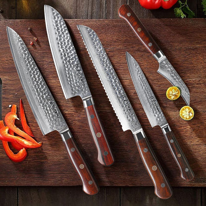 TURWHO 1-5 PEÇAS Facas Santoku Japonesas Facas de Chef Faca de Pão Aço Damasco de Alto Carbono 67 Camadas Conjunto de Facas Profissionais para Cozinha