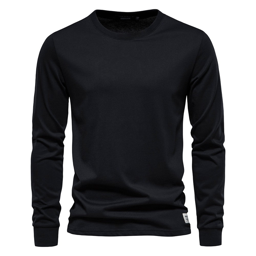 AIOPESON Solid Color Cotton T Shirt Men Casual O-neck Long Sleeved Mens Tshirts Spring Autumn High Quality Basic T-shirt Male