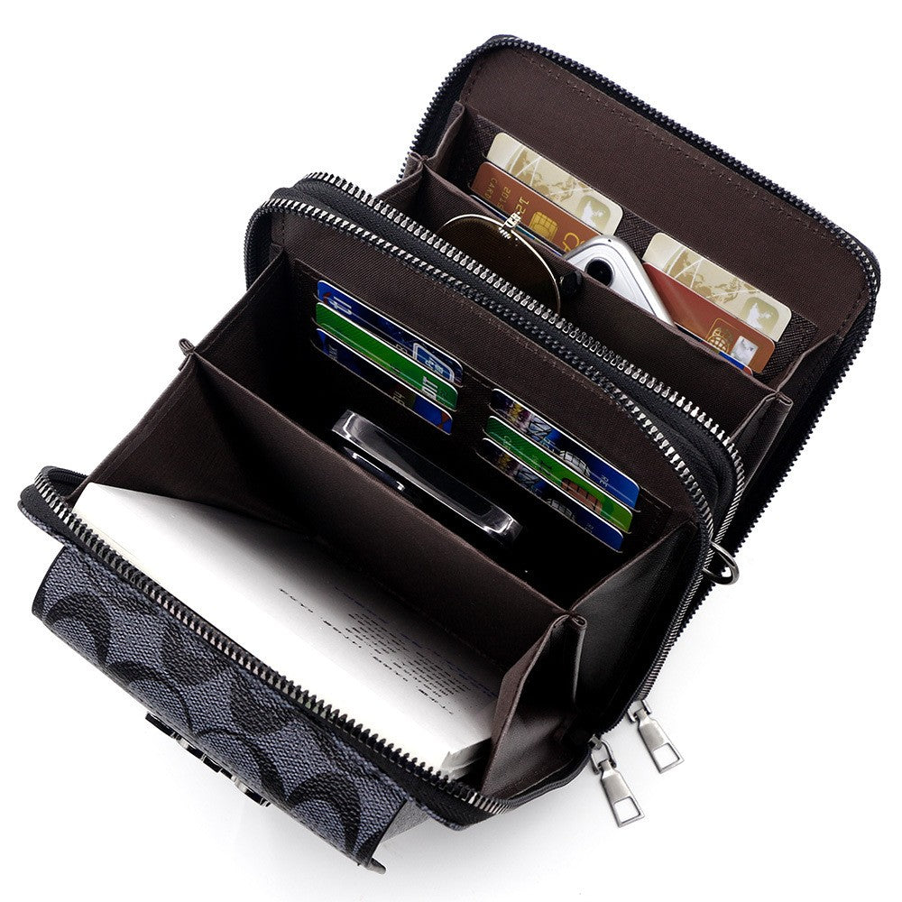 Business men's printed crossbody bag, shoulder bag, double zipper, large capacity ID bag, mobile phone bag, hanging bag