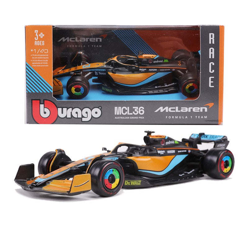 Burago 1:43 2022 McLaren MCL36 F1 Carro de Corrida N.º 3 N.º 4 Modelo de Carro em Liga