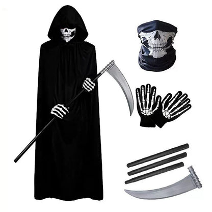 Halloween New Party Role Playing  Adult Death Black Cloak Halloween Skull Ball Costume Prop Set   Adult Gift ?