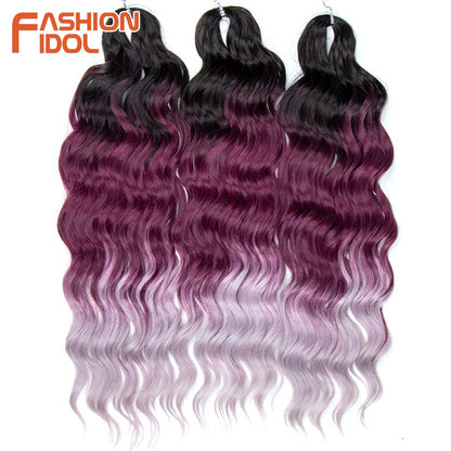 FASHION IDOL Cabelo de Crochê Torção Laranja Extensões de Cabelo Trançado de Onda Profunda Sintética Cabelo Onda de Água 24 Polegadas Fibra Resistente ao Calor