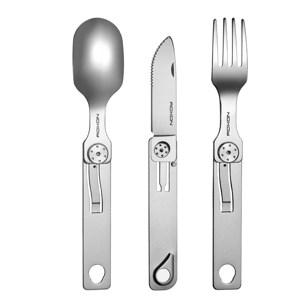 Conjunto de Talheres para Camping 3 EM 1 ROXON Faca Garfo Colher Aço Inoxidável Portátil e Destacável