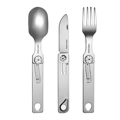 Conjunto de Talheres para Camping 3 EM 1 ROXON Faca Garfo Colher Aço Inoxidável Portátil e Destacável