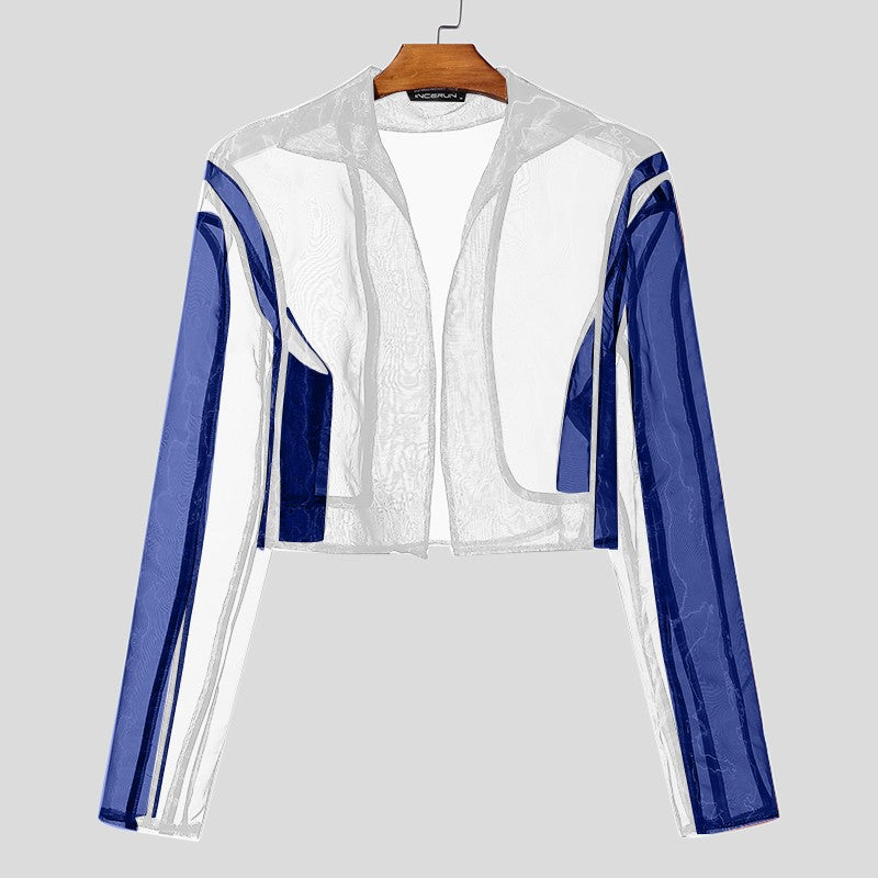 INCERUN Tops American Style Fashion Men Personality Splicing Contrast Color Suit Coat Casual Streetwear Male Long Sleeved Blazer