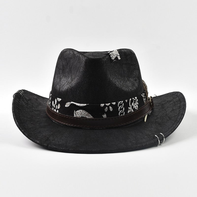 Chapéu Cowboy Masculino Vintage de Couro Sintético Feito à Mão Chapéu Cavalheiro Jazz Chapéu Panamá Cowgirl Sombrero Hombre