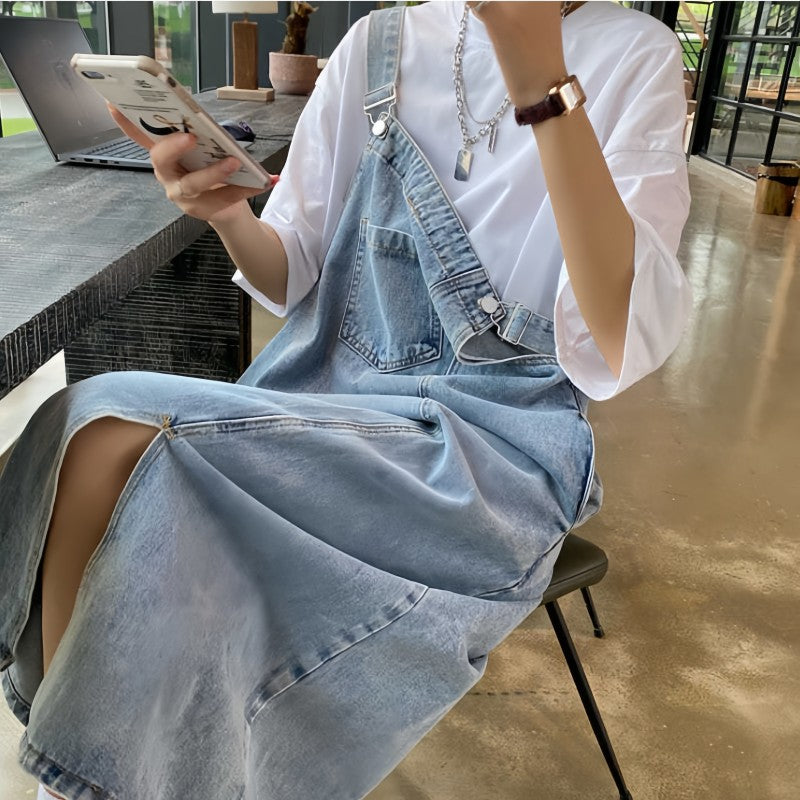Spring Summer Denim Overall Dress Women Sleeveless Jeans Dresses Fashion Female Solid Slip Casual Loose Spaghetti Strap Dresses