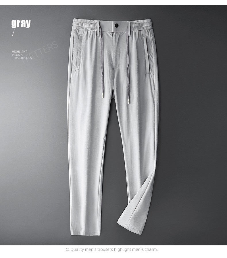 TFETTERS Brand Summer Men Pants New Elastic Waist Casual Solid Color Pants Ice Silk Thin Straight Breathable Loose Sweatpant Men