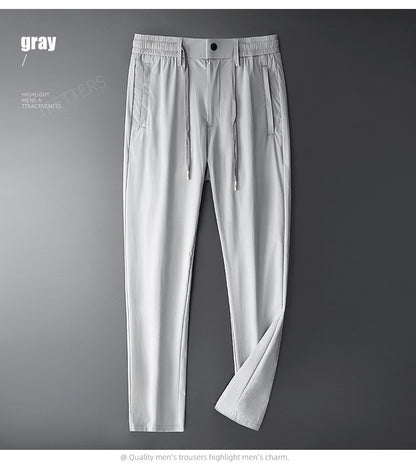 TFETTERS Brand Summer Men Pants New Elastic Waist Casual Solid Color Pants Ice Silk Thin Straight Breathable Loose Sweatpant Men