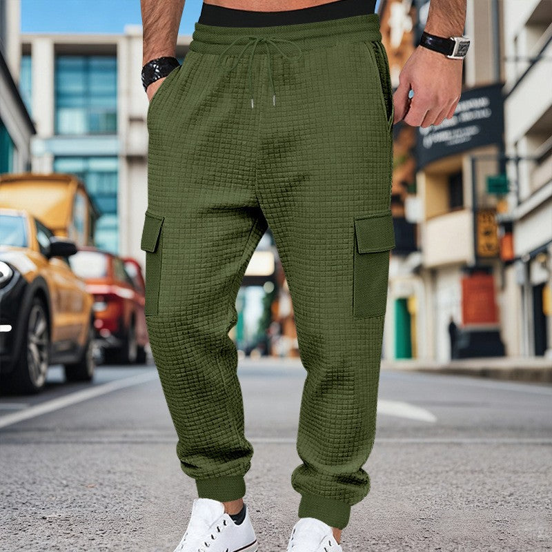 Men's Clothing  Pants Autumn Winter Fashion Casual Heavyweight Small Check Loose Jogger Sweatpants Waffles
