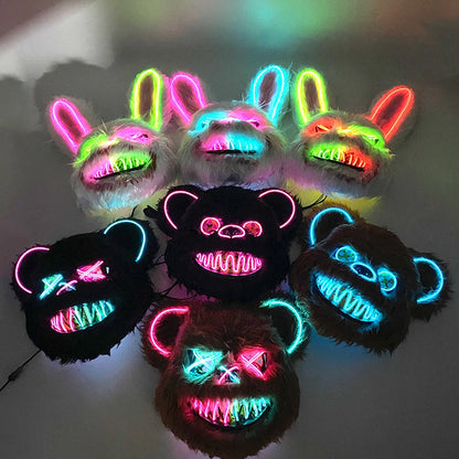 Novelty LED Bloody Furry Bunny Rabbit Bear Mask Realistic Scary Horror Killer Adult Masquerade Cosplay Costume Accessory