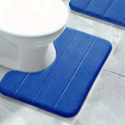 1 Tapete de chão em U para banheiro com listras de cor pura, tapete macio antiderrapante de secagem rápida, tapete absorvente para chuveiro de banheiro familiar