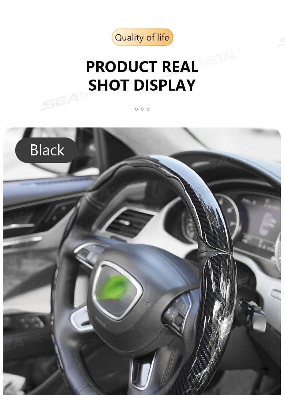 SEAMETAL 2/3Pcs Car Steering Wheel Cover Carbon Fiber Anti-Slip Steer Wheel Protector Cover 38cm Universal Car Protection Cover