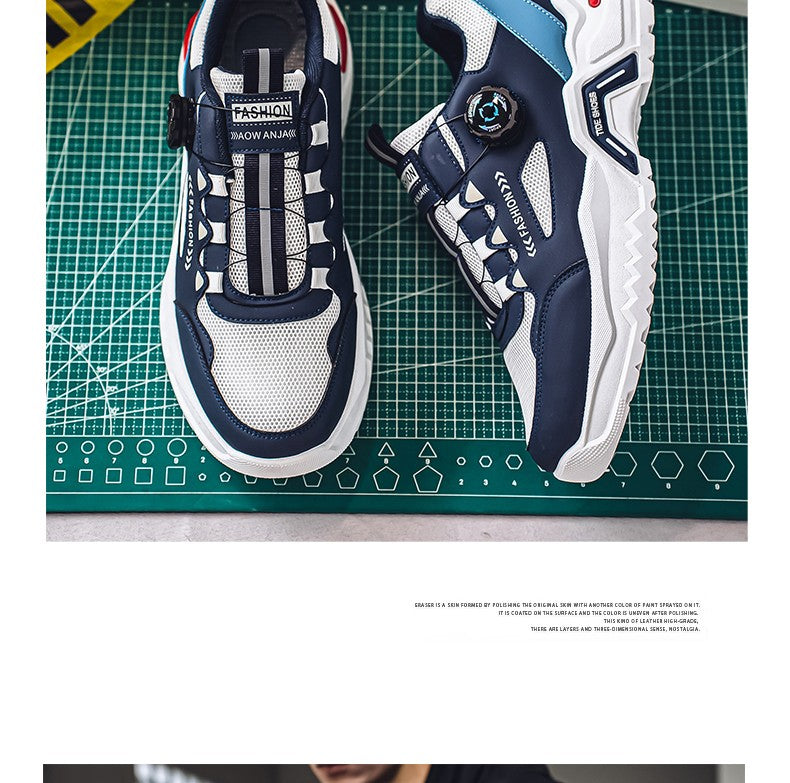 Tênis masculino coreano com fivela rotativa, moda casual, esportivo, para as quatro estações, solado macio, antiderrapante, para corrida ao ar livre, tênis de estudante