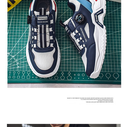 Tênis masculino coreano com fivela rotativa, moda casual, esportivo, para as quatro estações, solado macio, antiderrapante, para corrida ao ar livre, tênis de estudante