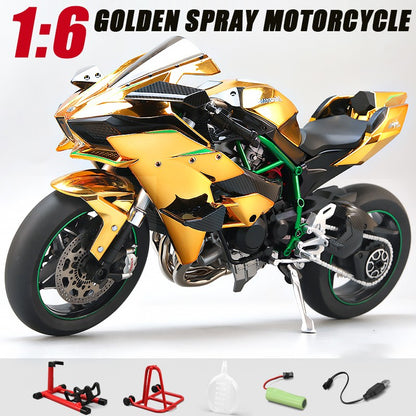 Pulverizador 1:6 Kavvasaki Racing Ninja 500 H2R Simulação de Motocicleta Luz de Som Coleção de Presentes para Crianças Velozes e Furiosos Display de valor