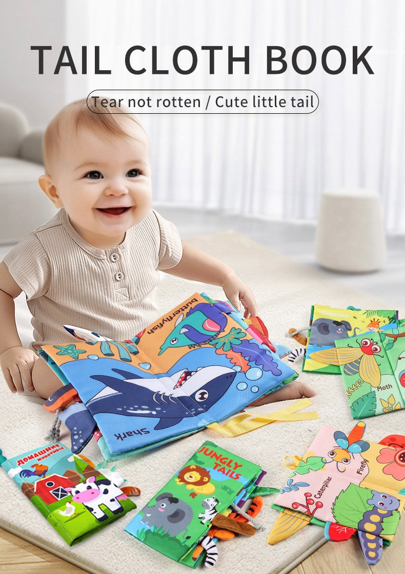 8 Page Tail Cloth Book Touch And Feel Infant Soft Books Cartoon Animals Development Interactive Early Education Toys For Baby