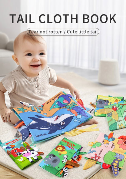 8 Page Tail Cloth Book Touch And Feel Infant Soft Books Cartoon Animals Development Interactive Early Education Toys For Baby