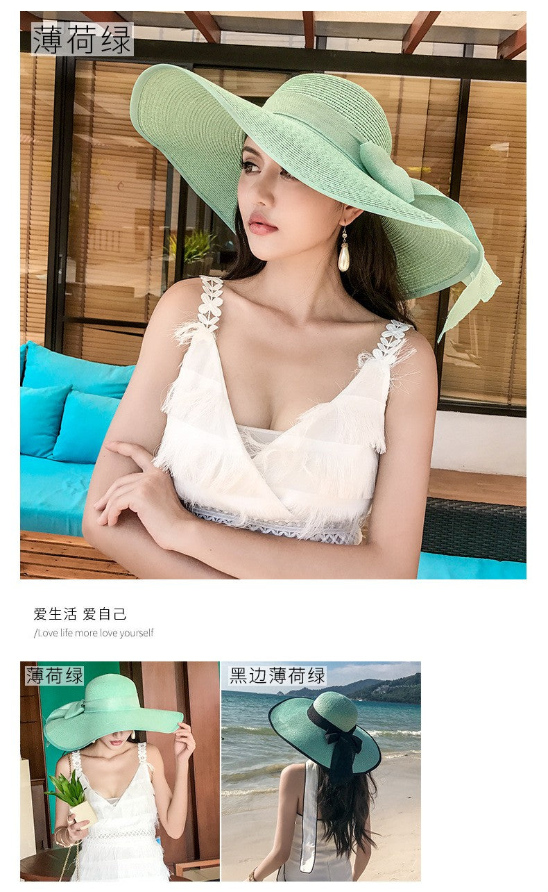 Summer Woman Hat Wide Brim Straw Hat For Women Holiday Beach Visor Fashion Panama Cap For Girl Sunscreen Sun Bucket Hat Foldable