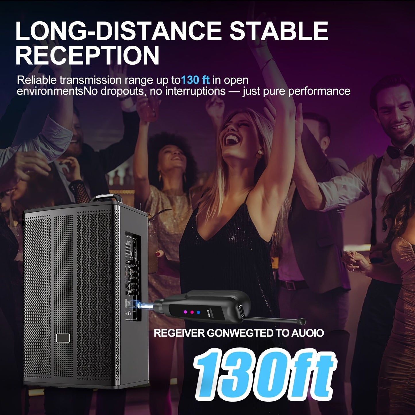 Sistema de microfone sem fio de 2,4 GHz com alcance de 30 metros – 2 microfones recarregáveis para karaokê, festas, casamentos | Plug & Play, som cristalino