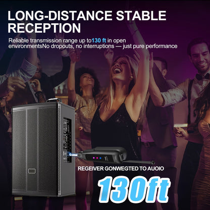 Sistema de microfone sem fio de 2,4 GHz com alcance de 30 metros – 2 microfones recarregáveis para karaokê, festas, casamentos | Plug & Play, som cristalino
