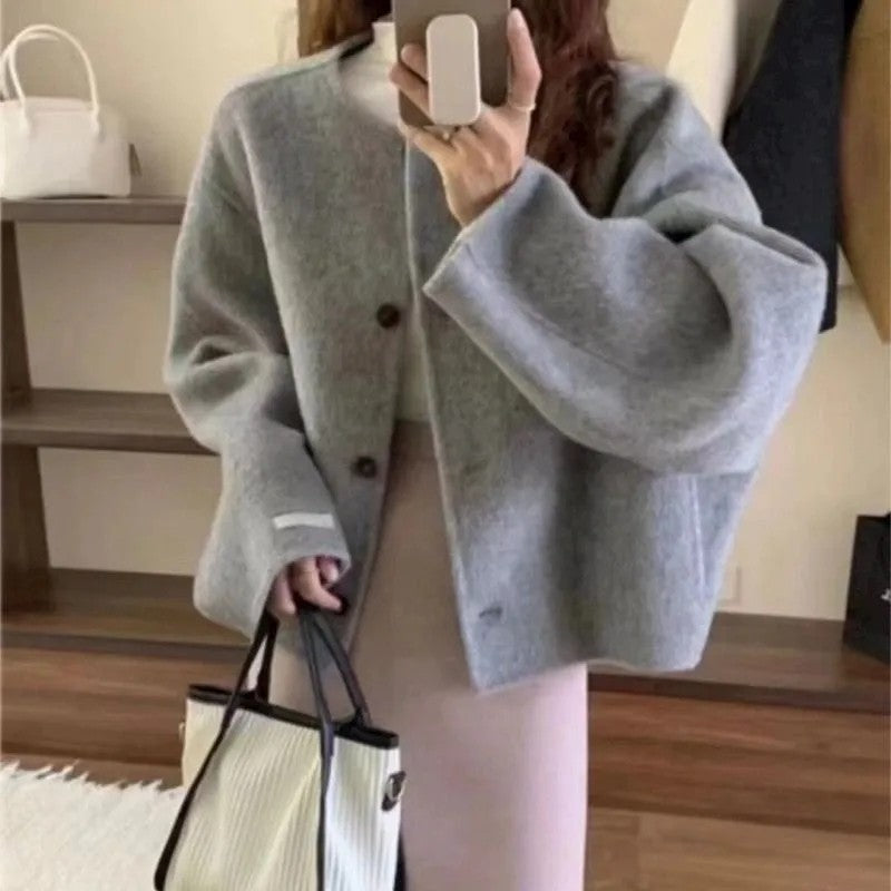 Women's Double-sided Woolen Coat 2025 Autumn Winter Fashion Elegant Femme Jacket Versatile Loose Ladies Jacket Woolen Outerwear