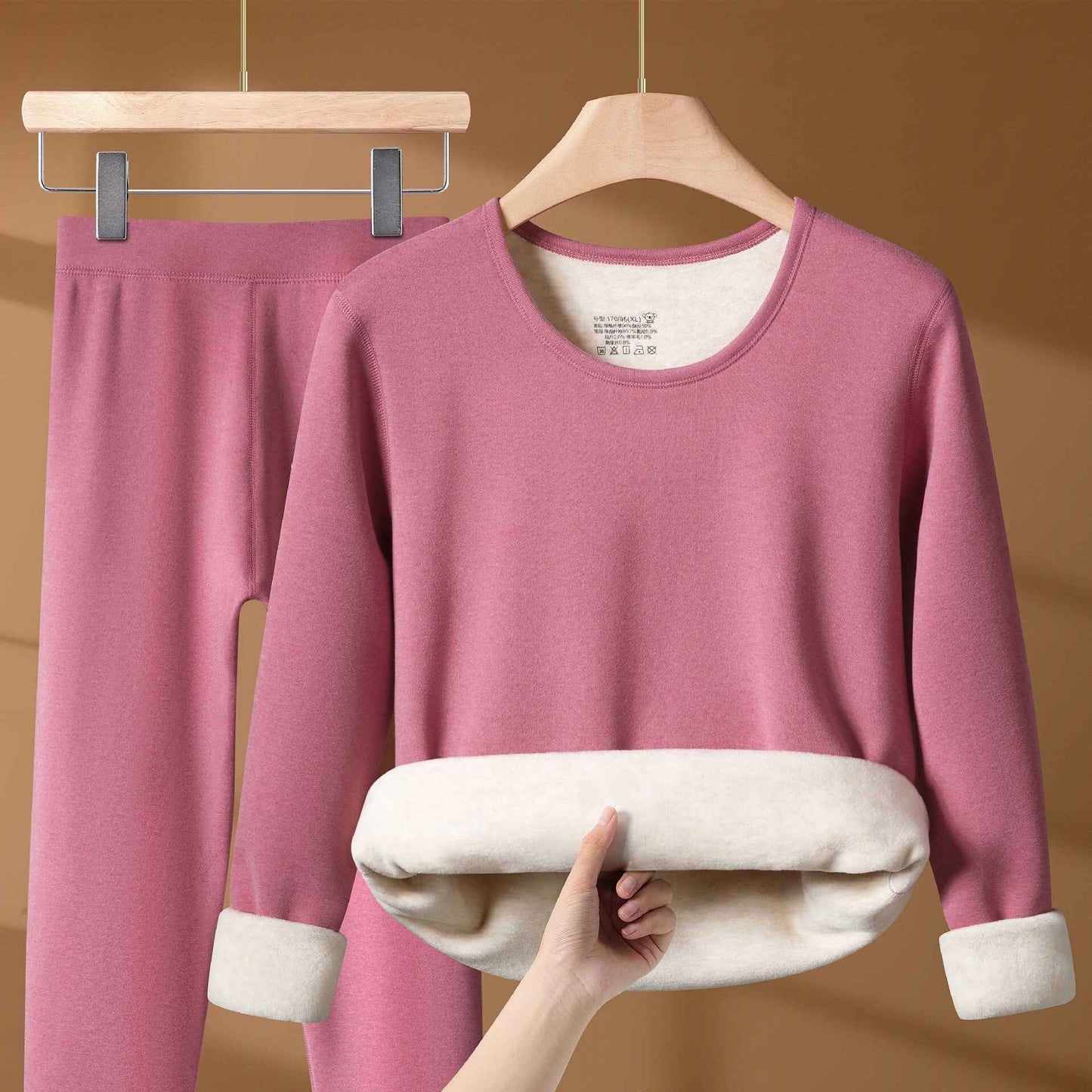 Winter Thermal Underwear Set For Men And Women Thick Velvet Lining Suitable For Wearing Cold Warm Underwear's Top And Bottoms