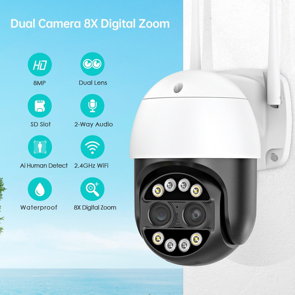 BESDER 4K 8MP 8x Hybrid Zoom Dual Lens PTZ IP Camera WiFi Human Detection 4MP Audio Security Video Surveillance