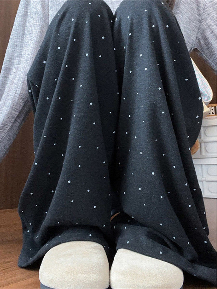 Grey Polka Dot Wide Leg Casual Pants Women's 2025 Autumn Winter New Loose High Waist Slimming Long Straight Leg Trousers Soft