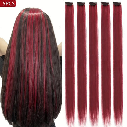 Extensões de Cabelo com Brilho em Degradê de Três Cores, Presilhas em Cabelo Sintético Arco-Íris com Brilho, Extensões de Cabelo com Brilho Resistentes ao Calor
