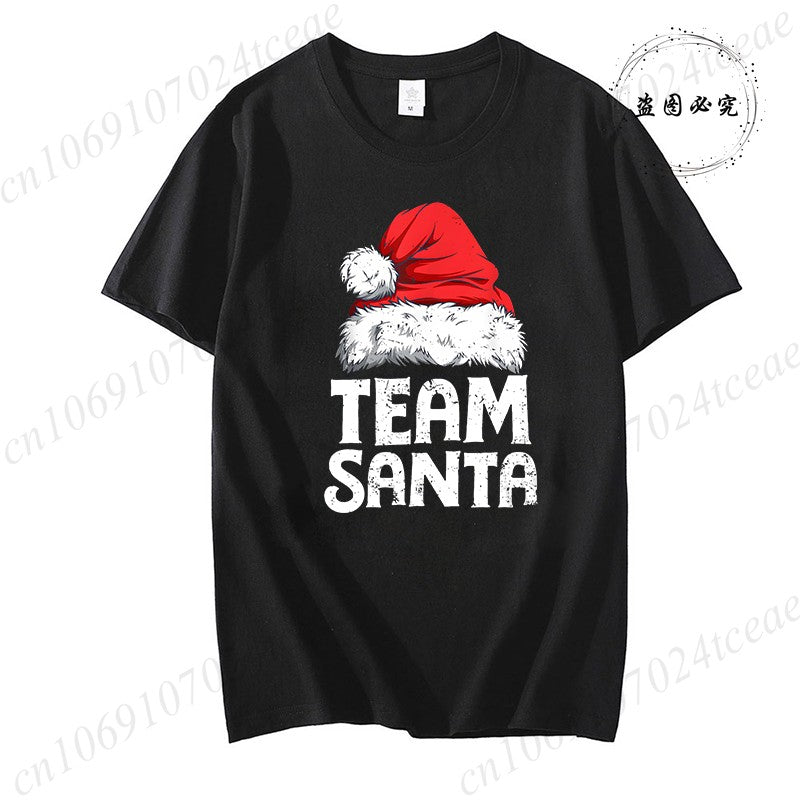 Women's Casual Short Sleeve T-Shirt with Christmas Team Santa Print T-Shirts Round Neck Christmas Party Wear Women's Clothing