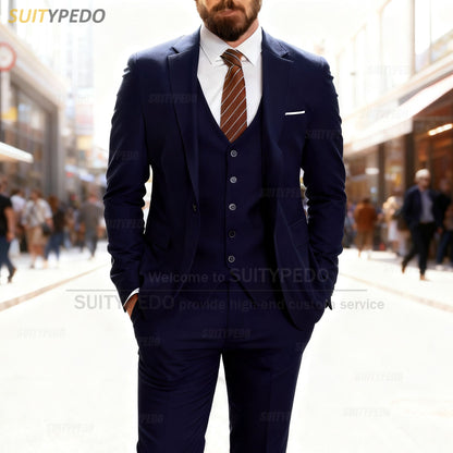 Smart Casual Slim Fit Suit Sets Elegant Notch Lapel Suit Attire 3 Pieces Blazer Vest And Pants Formal Evening Homme Costumes