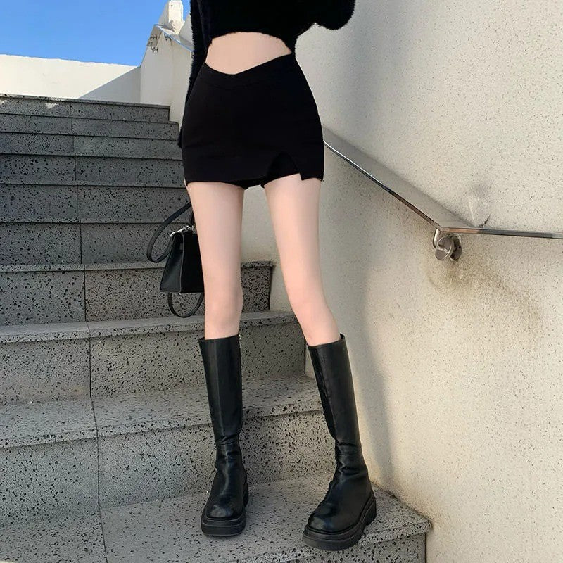 Black Split Mini Skirts Women Summer Sexy Club High Waist Slit Skirt Streetwear