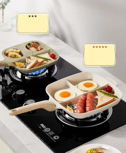 COOKER KinG Egg Frying Pan Three-in-one Non-stick Pancake Pans Breakfast Steak Flat-Bottomed Pan for Gas Stove Induction Cooker