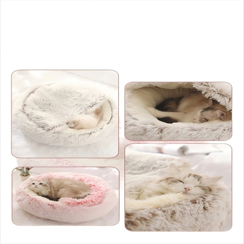 Cama para pets de pelúcia macia outono e inverno e cama para pets inverno quente e frio ninho edredom de pelúcia ninho de gato concha ninho de gato semi-fechado