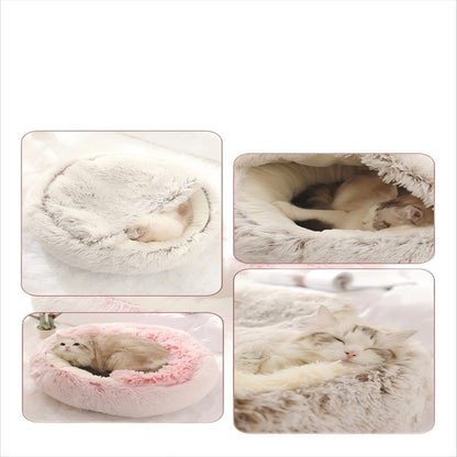 Cama para pets de pelúcia macia outono e inverno e cama para pets inverno quente e frio ninho edredom de pelúcia ninho de gato concha ninho de gato semi-fechado