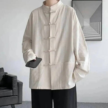 Chinese Traditional Clothes Improved Hanfu Cotton Qipao Top Autumn Spring Casual Outwear Male Big Size Shirt Kungfu Jackets