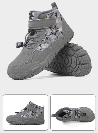 2025 Kids Barefoot Snow Boots Wide Toe Winter Insulated Waterproof Fur Lined Shoes for Boys Girls Cold Weather Outdoor Sneakers