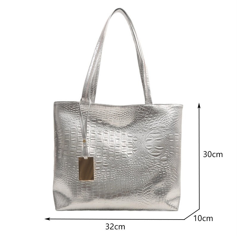 Fashion Casual Women Shoulder Bags Silver Gold Black Crocodile Handbag PU Leather Female Big Tote Bag Ladies Hand Bags Sac