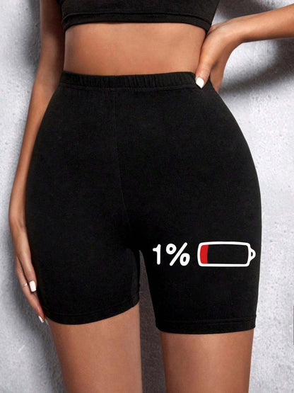 Trend Women Sports Shorts  Simple White Line Letter Graphic Print Tight Shorts High Elastic Comfortable Soft Thin Female Clothes