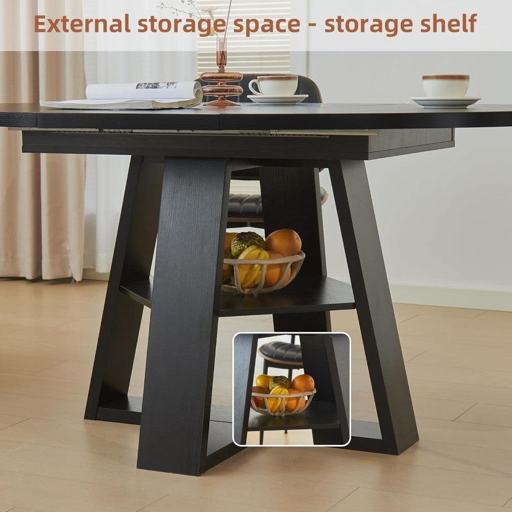 Mid Century Modern Extendable Dining Table Seats 4-8, Round & Oval with Hidden Leaves for Space-Saving