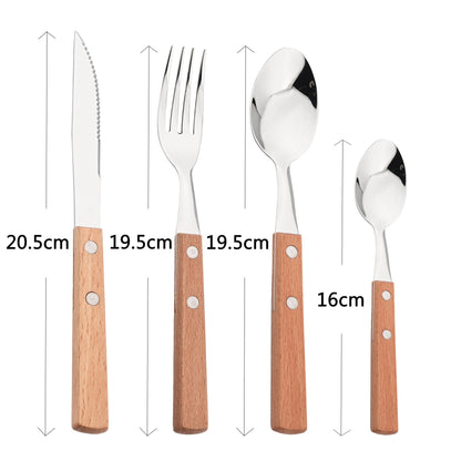 JANKNG 304 Stainless Steel Fork with Wooden Handle Tableware Cutlery Mirror Dinnerware Flatware Silverware Kitchen Accessories
