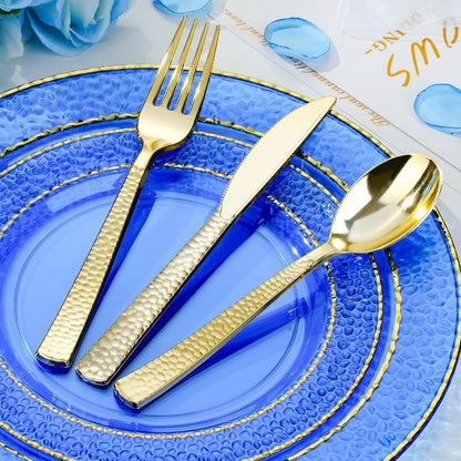 350 peças de pratos de plástico azul transparente para 50 convidados Conjunto de utensílios de mesa descartáveis para festas e formaturas Inclui 100 pratos de plástico 5