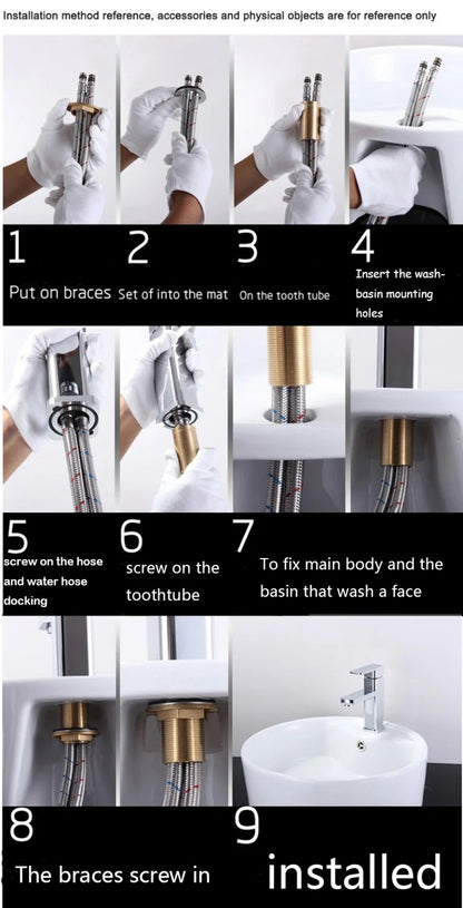 Luxury Brushed Gold Bathroom Sink Faucet Deck Mounted Hot Cold Brass Mixer Waterfall Basin Faucets Lavatory Washbasin Water Tap