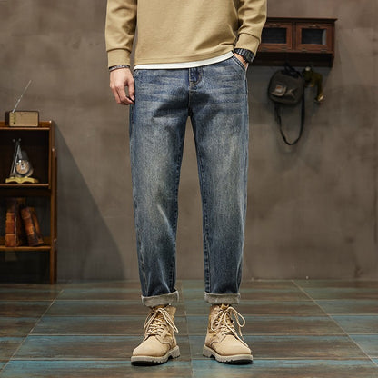 Autumn and Winter Men's Loose 95% Cotton Jeans Retro Yellow Mud  Street Hip-hop Baggy Harem Pants Outdoor Boys Workwear Pants