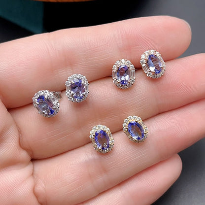 VVS Grade Natural Tanzanite Earrings Allergy 925 Silver Earring with 18K Gold Plated 4mm*6mm Total 1ct Tanzanite Jewelry